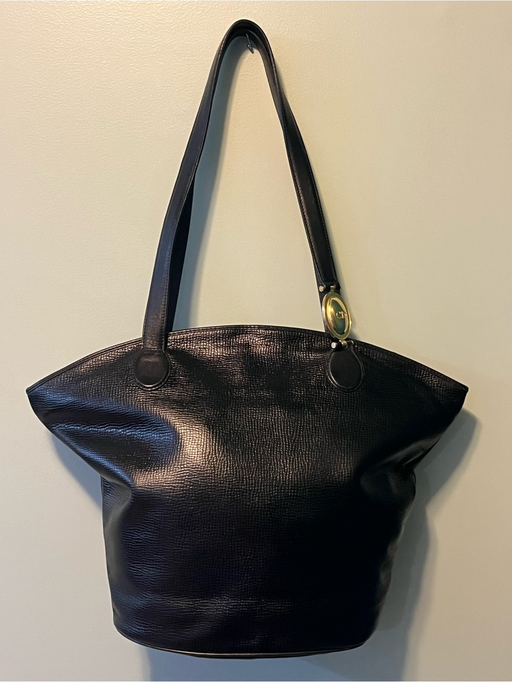Dior Black Textured Leather Shoulder Tote